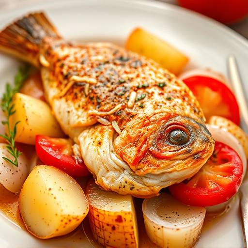 Merluza a la Gallega: Filete de merluza cocido con patatas, cebolla y piment&oacute;n. Un plato sencillo y sabroso.